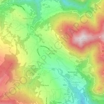 Mapa topográfico San Fedele Intelvi, altitude, relevo
