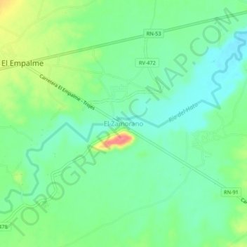 Mapa topográfico El Zamorano, altitude, relevo