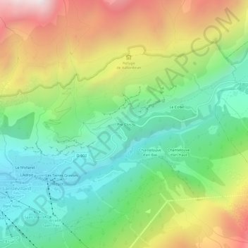 Mapa topográfico Pré Clos, altitude, relevo