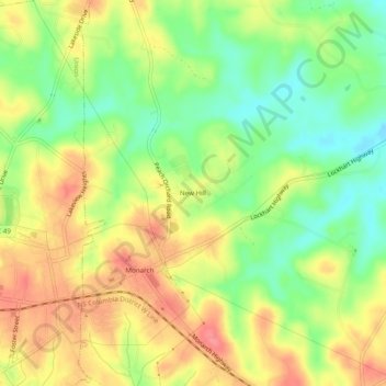 Mapa topográfico New Hill, altitude, relevo
