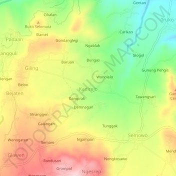 Mapa topográfico Kadirejo, altitude, relevo