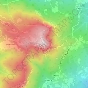 Mapa topográfico Monte Barigazzo, altitude, relevo