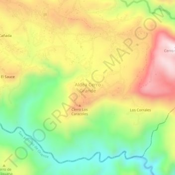Mapa topográfico Aldea Cerro Grande, altitude, relevo