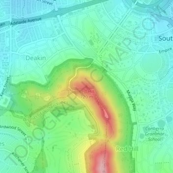 Mapa topográfico Red Hill, altitude, relevo