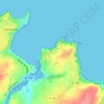 Mapa topográfico Kerdrehoret, altitude, relevo