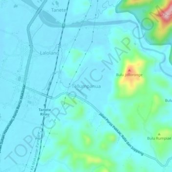 Mapa topográfico Tellumpanua, altitude, relevo