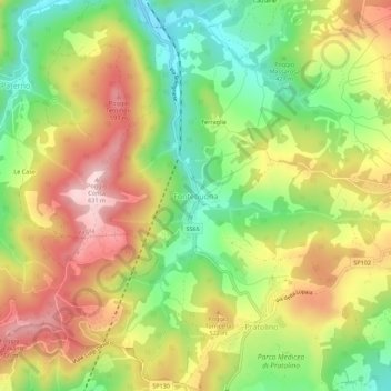 Mapa topográfico Fontebuona, altitude, relevo