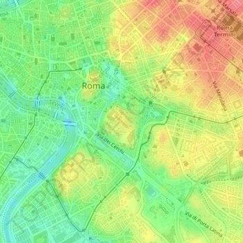 Mapa topográfico Colle Palatino, altitude, relevo