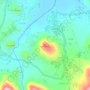Mapa topográfico Pasir Muncang, altitude, relevo