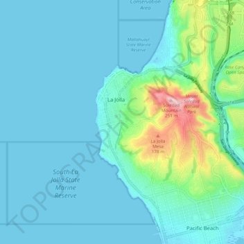 Mapa topográfico La Jolla, altitude, relevo