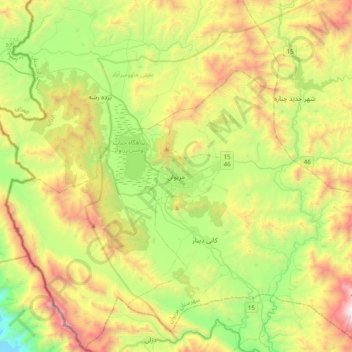 Mapa topográfico مریوان, altitude, relevo