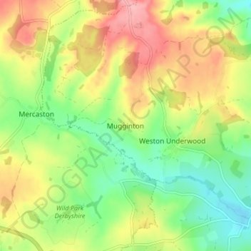 Mapa topográfico Mugginton, altitude, relevo