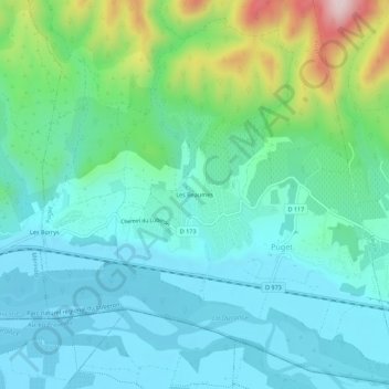 Mapa topográfico Les Beaumes, altitude, relevo
