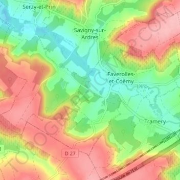 Mapa topográfico La Tuilerie, altitude, relevo