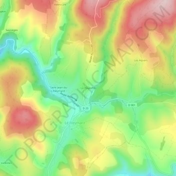 Mapa topográfico La Pouncho, altitude, relevo