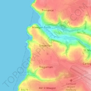 Mapa topográfico Trevarrian, altitude, relevo