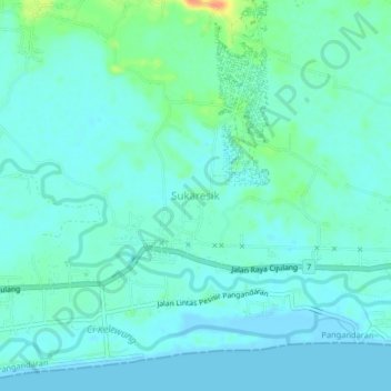 Mapa topográfico Sukaresik, altitude, relevo