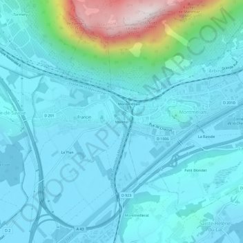 Mapa topográfico Morétel, altitude, relevo