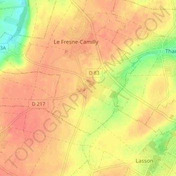Mapa topográfico Camilly, altitude, relevo