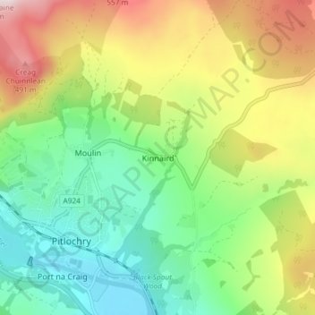 Mapa topográfico Kinnaird, altitude, relevo
