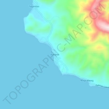 Mapa topográfico Batiano, altitude, relevo