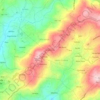 Mapa topográfico Lameirinhas, altitude, relevo