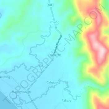 Mapa topográfico Fragante, altitude, relevo