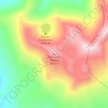 Mapa topográfico Cerro del Medio, altitude, relevo