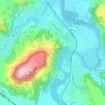 Mapa topográfico Le Pouzat, altitude, relevo