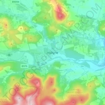 Mapa topográfico Aboyne, altitude, relevo