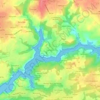 Mapa topográfico Lanneguy, altitude, relevo