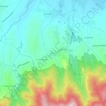 Mapa topográfico Les Gaux, altitude, relevo