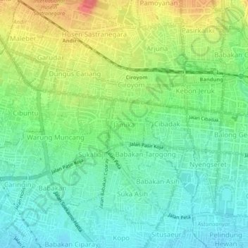 Mapa topográfico Jamika, altitude, relevo
