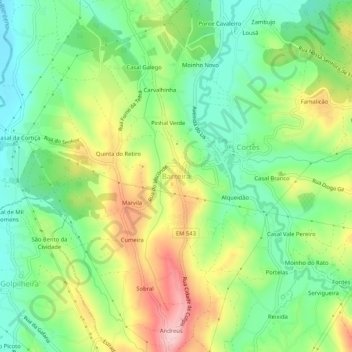 Mapa topográfico Barreira, altitude, relevo