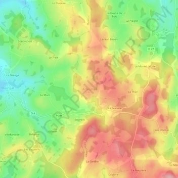 Mapa topográfico Arfeuille, altitude, relevo