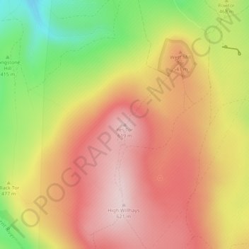 Mapa topográfico Yes Tor, altitude, relevo
