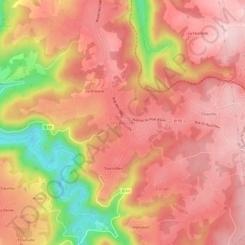 Mapa topográfico Les Ancizes, altitude, relevo
