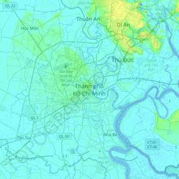 Mapa topográfico Ho-Chi-Minh-Stadt, altitude, relevo