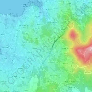 Mapa topográfico Maceiras, altitude, relevo