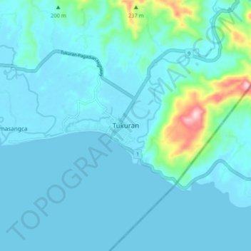 Mapa topográfico Tukuran, altitude, relevo