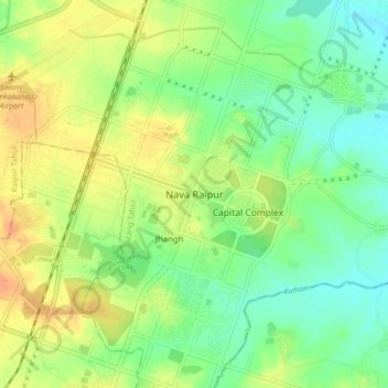 Mapa topográfico Nava Raipur, altitude, relevo