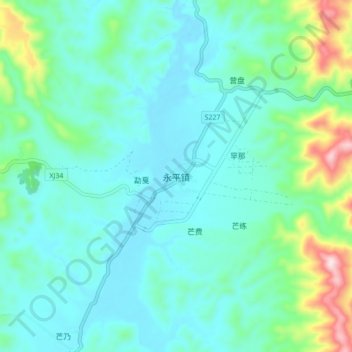 Mapa topográfico 永平镇, altitude, relevo