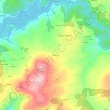 Mapa topográfico A Serra, altitude, relevo