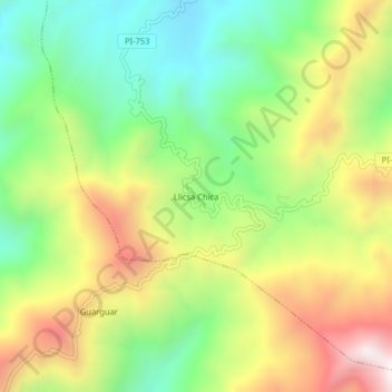 Mapa topográfico Llicsa Chica, altitude, relevo