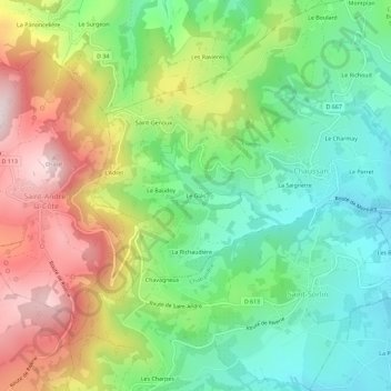 Mapa topográfico Le Glas, altitude, relevo