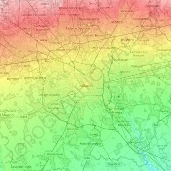 Mapa topográfico Milán, altitude, relevo