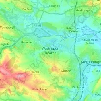 Mapa topográfico Wath upon Dearne, altitude, relevo