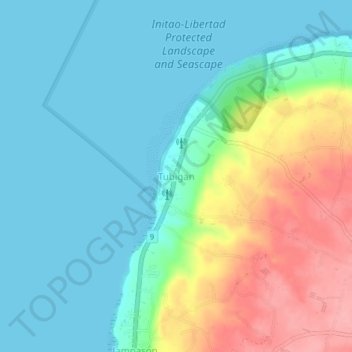 Mapa topográfico Tubigan, altitude, relevo