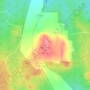 Mapa topográfico Leonards Hill, altitude, relevo