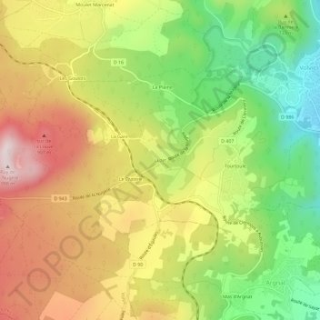 Mapa topográfico Luzet, altitude, relevo